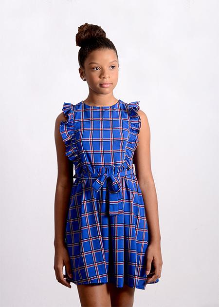 CASUAL CHECK DRESS WITH MIDDLE BOW